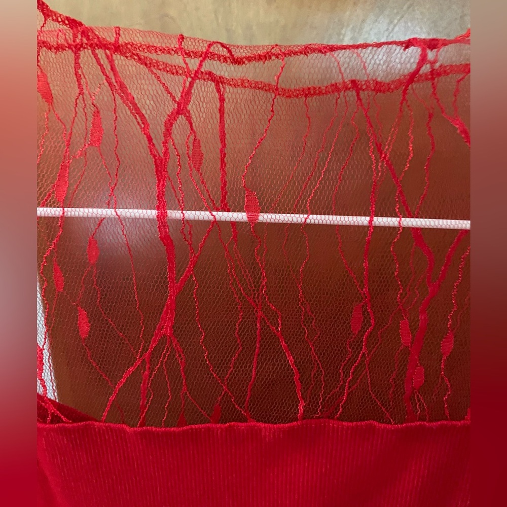Beautiful Red Ribbed and Lace Top - Picture 5 of 5